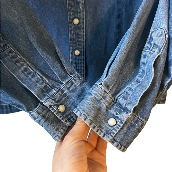 Denim Shirt Western Core Snap Button 100% Cotton Women’s Small - Picture 3 of 6